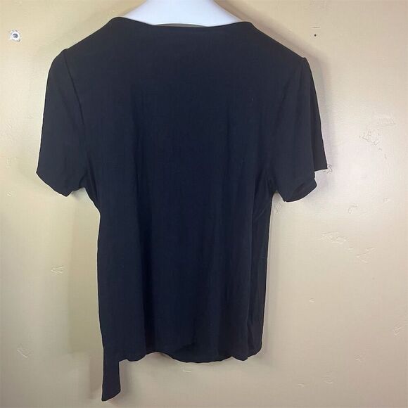 Ava‎ & Viv Women's Size 1X Black Tie Front Wrap Blouse Short Sleeve Classic - Picture 7 of 7